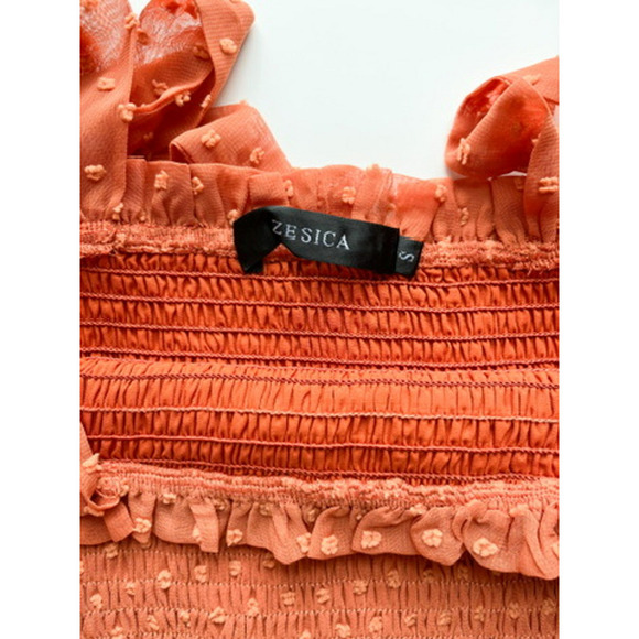 Zesica Swiss Dot Tie Strap Smocked Maxi Dress Terracotta Small Spring Summer - Picture 8 of 11